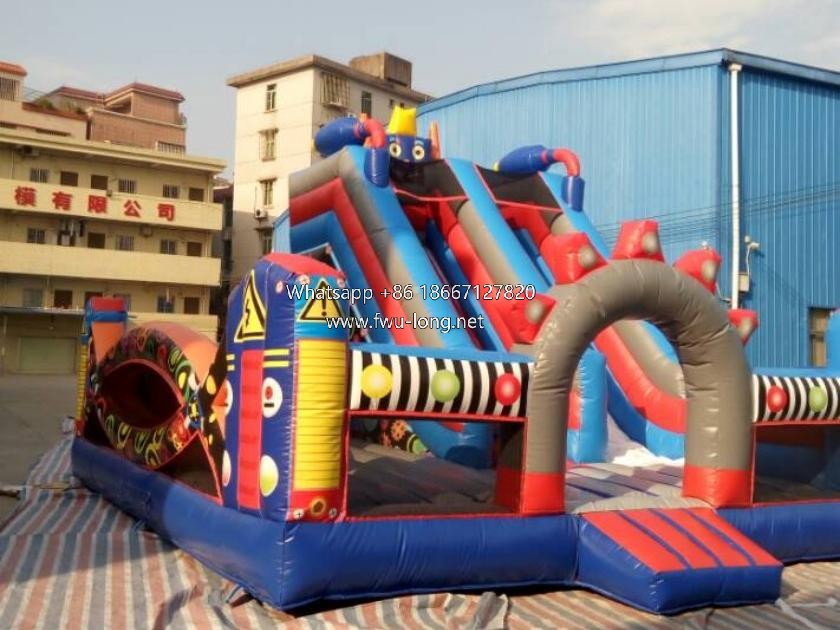 Full panoramic front view of mechanical factory inflatable fun city.jpg