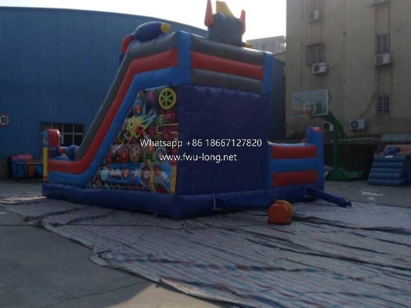 Reinforced stitching and soft safety buffer edge close-up of mechanical themed inflatable city.jpg