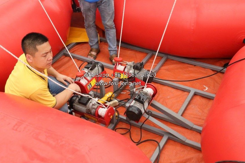 Inflatable arch frame and base trampoline integrated structural close-up.JPG