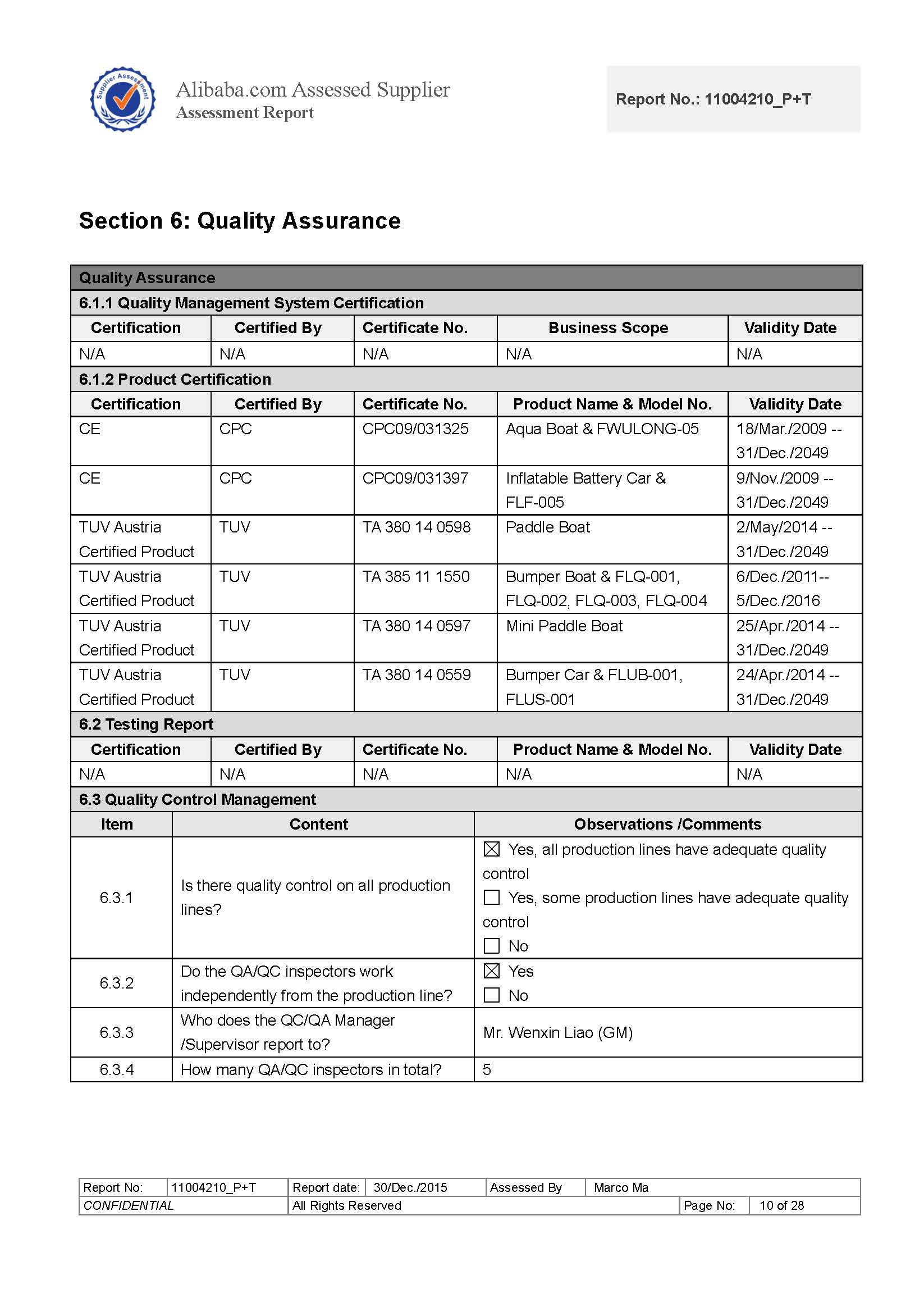 2016 Bureau Veritas Supplier Assessment Report